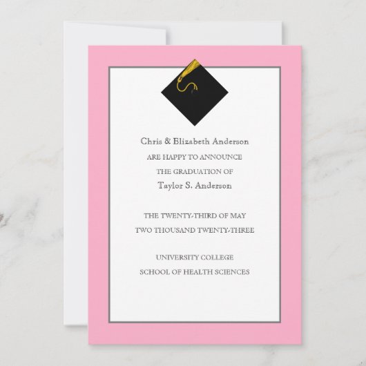 卒業発表ピンク 招待状 (正面)