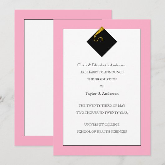 卒業発表ピンク 招待状 (正面/裏面)