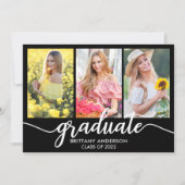 卒業発表モダン3枚の写真カード 案内状 (正面)