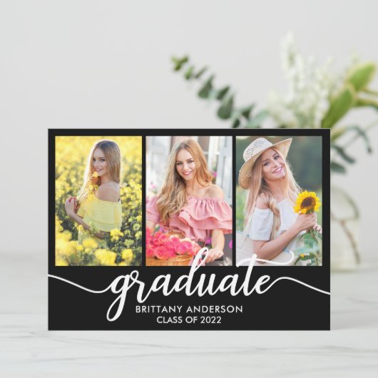 卒業発表モダン3枚の写真カード 案内状 (スタンド正面)
