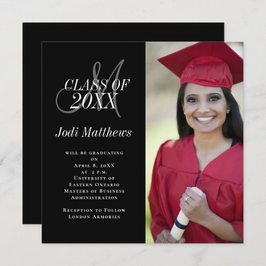 卒業発表モノグラム写真グラードパーティー 招待状 (正面/裏面)