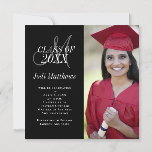 卒業発表モノグラム写真グラードパーティー 招待状 (正面)