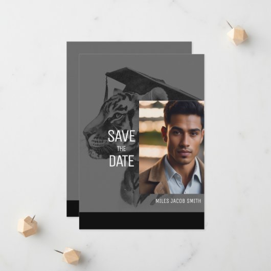 卒業発表ユニーク招待状カード 案内状 (正面/裏面インサイチュ)