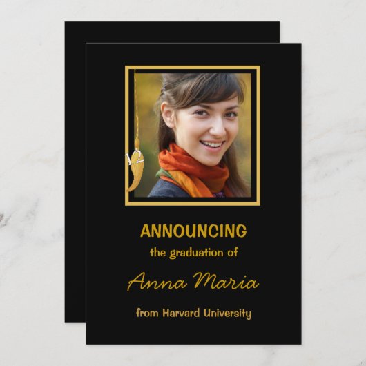 卒業発表写真金ゴールド招待状 招待状 (正面/裏面)