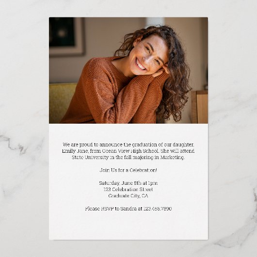 卒業発表招待状卒業フォトカード 箔招待状 (裏面)