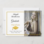 卒業発表金ゴールドキャップと写真 招待状 (正面)