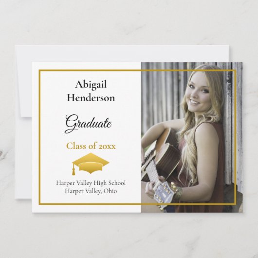 卒業発表金ゴールドキャップと写真 招待状 (正面)