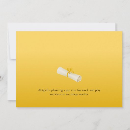 卒業発表金ゴールドキャップと写真 招待状 (裏面)