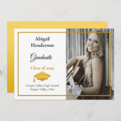 卒業発表金ゴールドキャップと写真 招待状 (正面/裏面)