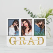 卒業発表金ゴールドフェイクリーフ3写真 招待状 (スタンド正面)