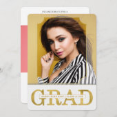 卒業発表金ゴールドフェイク縦写真 招待状 (正面/裏面)