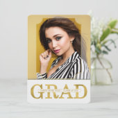 卒業発表金ゴールドフェイク縦写真 招待状 (スタンド正面)