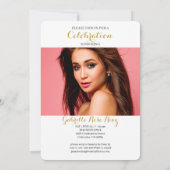 卒業発表金ゴールドフェイク縦写真 招待状 (裏面)