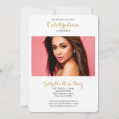 卒業発表金ゴールドフェイク縦写真 招待状 (裏面)