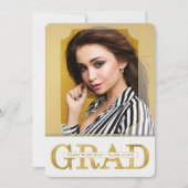 卒業発表金ゴールドフェイク縦写真 招待状 (正面)