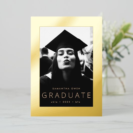 卒業発表金箔プレス縁ど 箔招待状 (立ち正面)