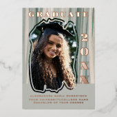 卒業発表1枚の写真セージ緑のベージュ 箔招待状 (正面)