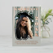 卒業発表1枚の写真セージ緑のベージュ 箔招待状 (立ち正面)