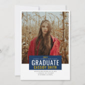 卒業発表、ネイビーブルーと金ゴールド 招待状 (正面)