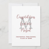 卒業発表、名前Burgundy White Gray 招待状 (正面)