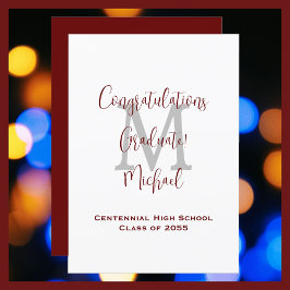 卒業発表、名前Burgundy White Gray 招待状