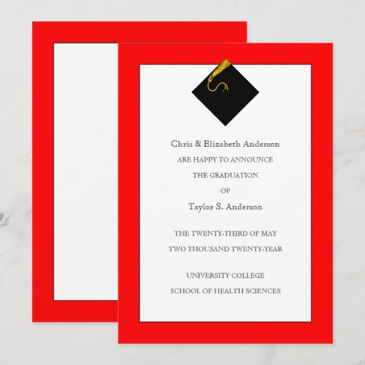 卒業発表(赤) 招待状 (正面/裏面)