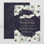 卒業発表 – 青い灰色のアネモネの花 招待状 (正面/裏面)