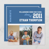 卒業発表（青色3枚） 招待状 (正面/裏面)