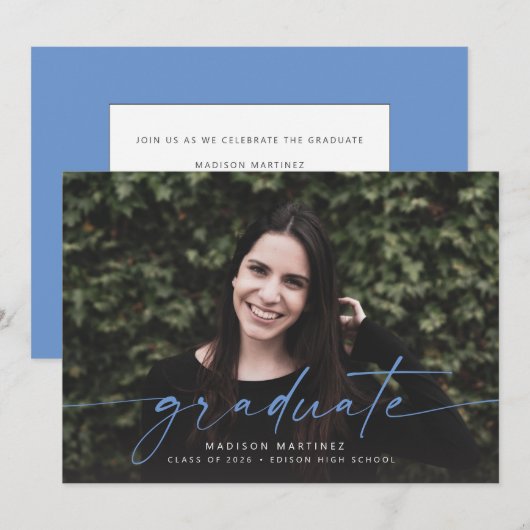 卒業発表(青) 招待状 (正面/裏面)