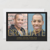 卒業発表- 2枚の写真と金ゴールド文字 招待状 (正面)