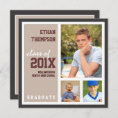 卒業発表（3枚の写真付き）タンブラウン 招待状 (正面/裏面)