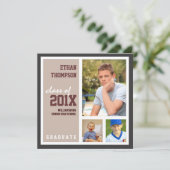 卒業発表（3枚の写真付き）タンブラウン 招待状 (スタンド正面)