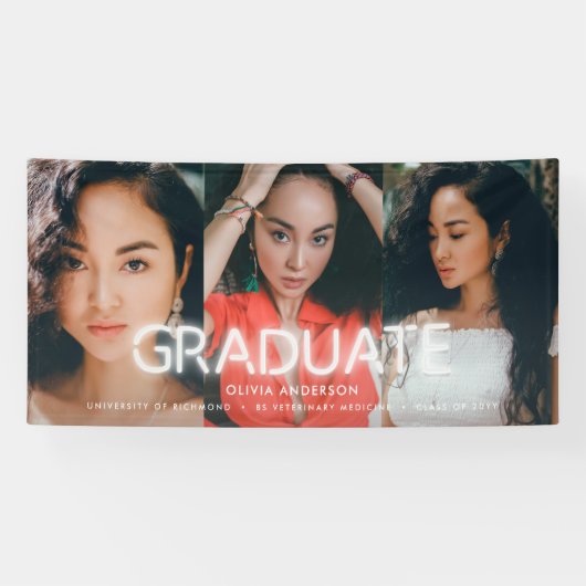 卒業白ネオン数々の写真モダンパーティー 横断幕 (横)