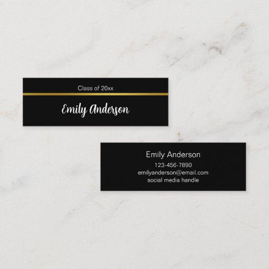 卒業白黒及び金ゴールド大学院名カード スキニー名刺 (正面/裏面)