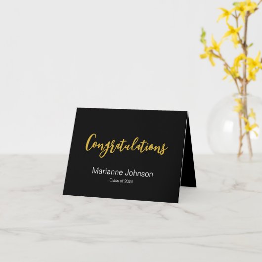 卒業白黒金ゴールドおめでとう名 カード (黄色い花)