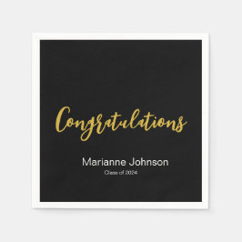 卒業白黒金ゴールドおめでとう名 スタンダードカクテルナプキン
