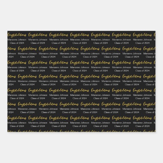 卒業白黒金ゴールドおめでとう名 ラッピングペーパーシート (正面2)