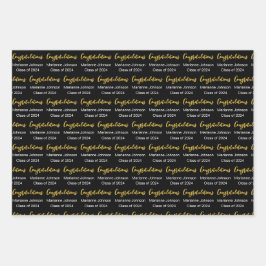 卒業白黒金ゴールドおめでとう名 ラッピングペーパーシート