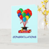 卒業祝いの本、風船、卒業証書 カード (黄色い花)