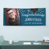 卒業祝いの青い紙吹雪写真 横断幕 (トレードショー)