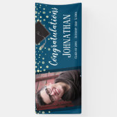 卒業祝いの青い紙吹雪写真 横断幕 (縦)