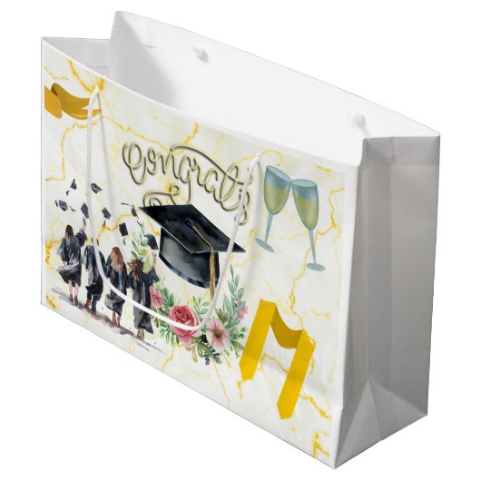 卒業祝いアカデミックハットとガウン ラージペーパーバッグ (正面アングル)