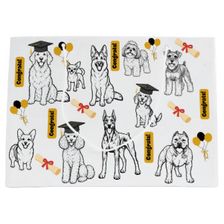 卒業祝いギフトバッグ|おめでとう卒業式わんこバッグ ラージペーパーバッグ