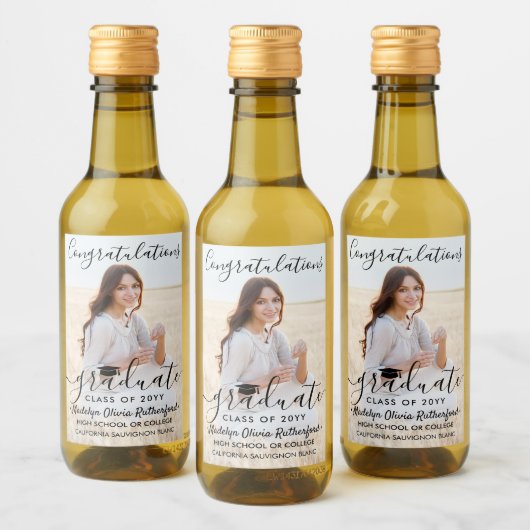 卒業祝いフォトブラックスクリプトミニ ワインラベル (ボトル)