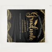 卒業祝いブラック金ゴールド卒業 タペストリー (正面(横))