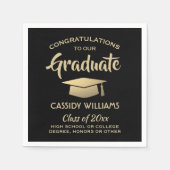 卒業祝いブラック&金ゴールドエレガント卒業 スタンダードカクテルナプキン (正面)