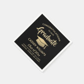 卒業祝いブラック&金ゴールドエレガント卒業 スタンダードカクテルナプキン (角)