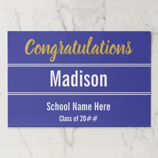 卒業祝いブルーランチョンマット紙パッド ペーパーパッド (正面)