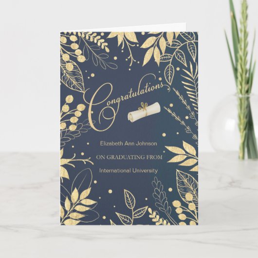 卒業祝い名前をカスタムすると学校 カード (正面)