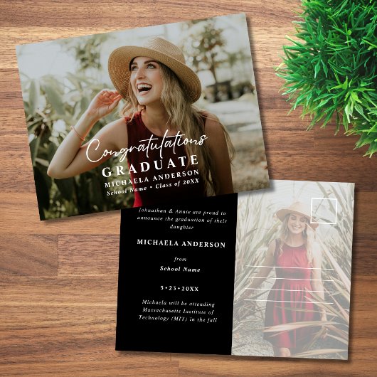 卒業祝い大学院生スクリプト2写真卒業 案内ポストカード